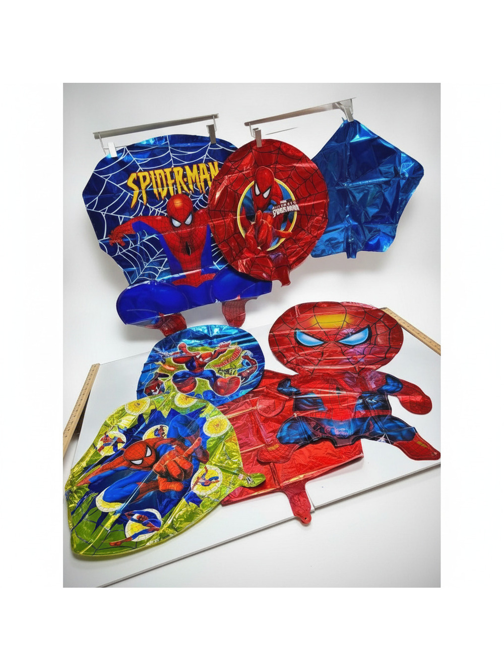 7pc Set Spiderman Foil Balloons - Birthday Party Decoration Superhero Theme